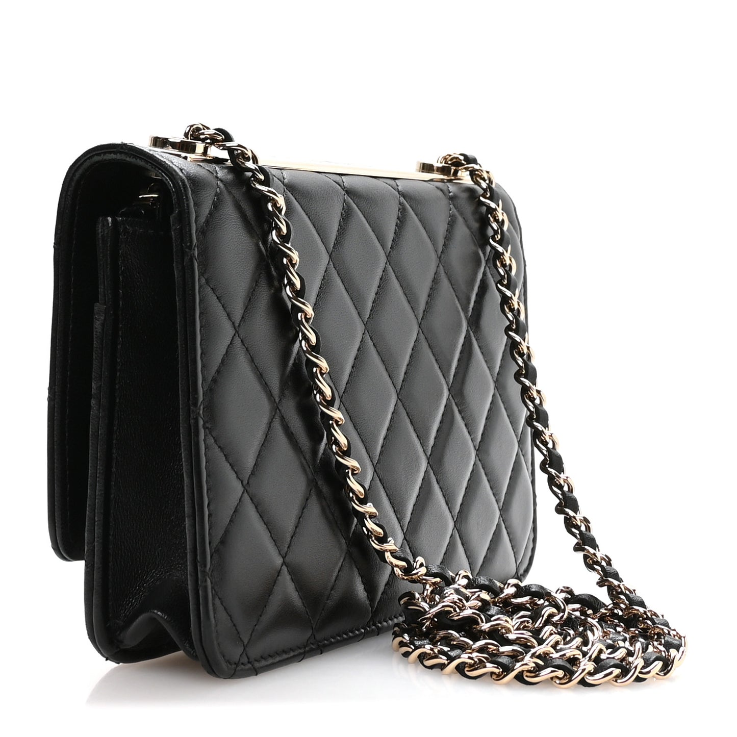 Lambskin Quilted Trendy CC Wallet On Chain WOC Black