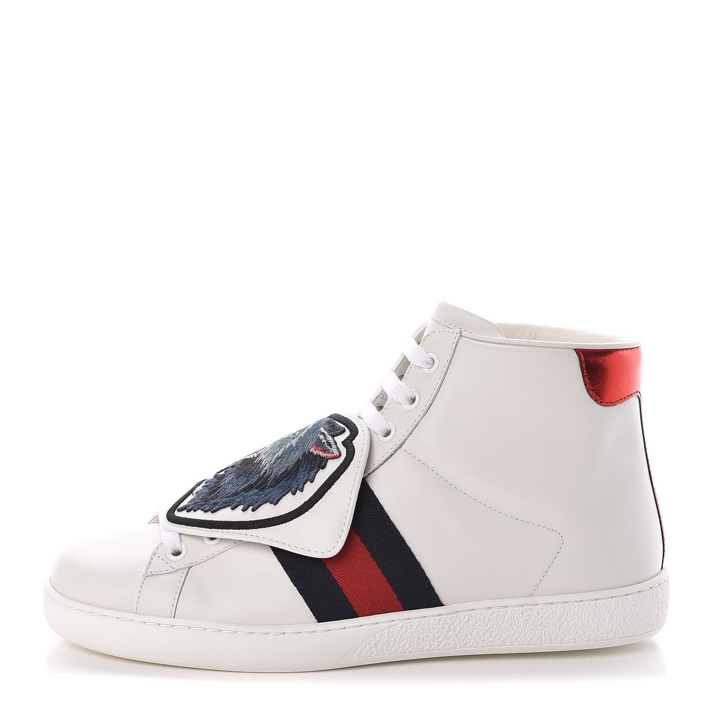 Calfskin Web Wolf Removable Patches Mens Ace High Top Sneakers 6 White