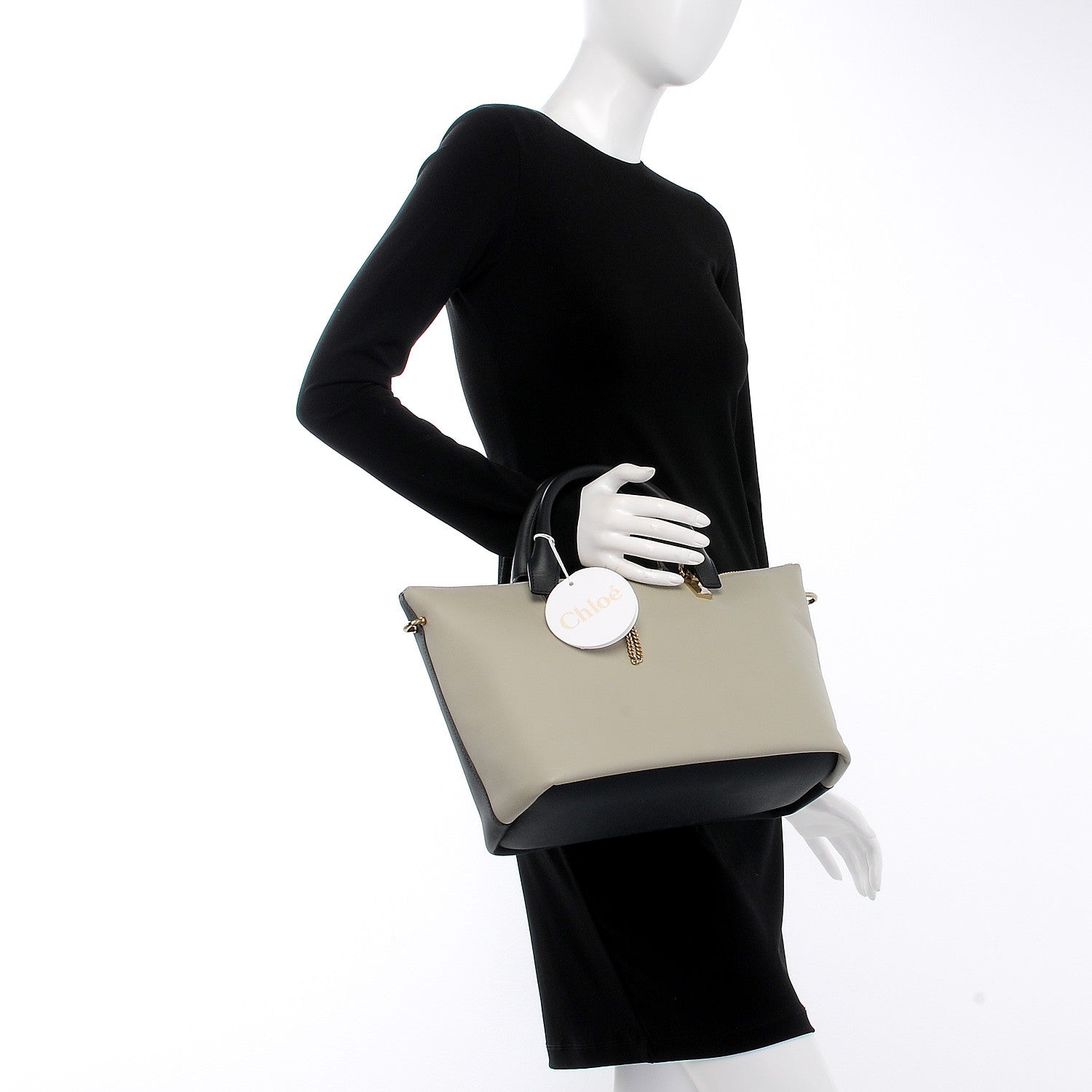Chloe Smooth Calfskin Large Baylee Tote Marshmallow Grey Black 3 of 9