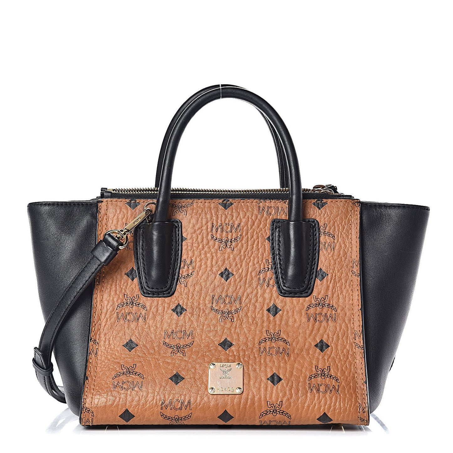Visetos Small Kathy Double Zip Tote Cognac Black