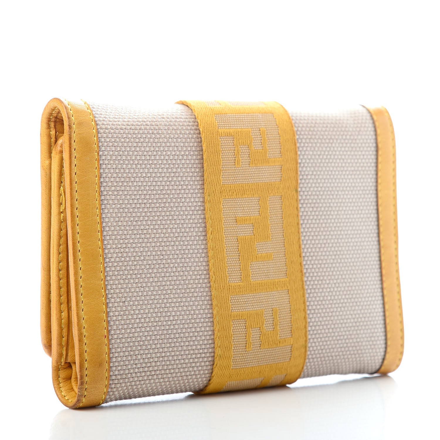 Fendi Canvas Vitello FF Tri-Fold Wallet Yellow 3 of 7