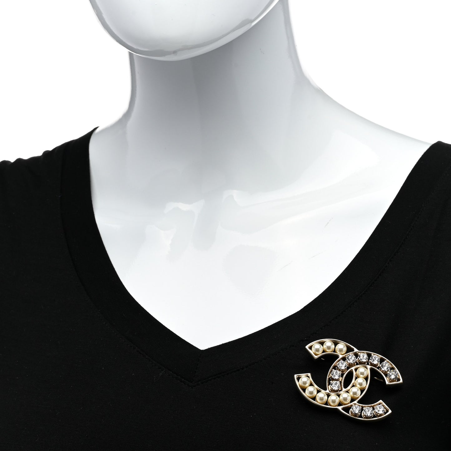 Pearl Crystal CC Brooch Gold Pearly White