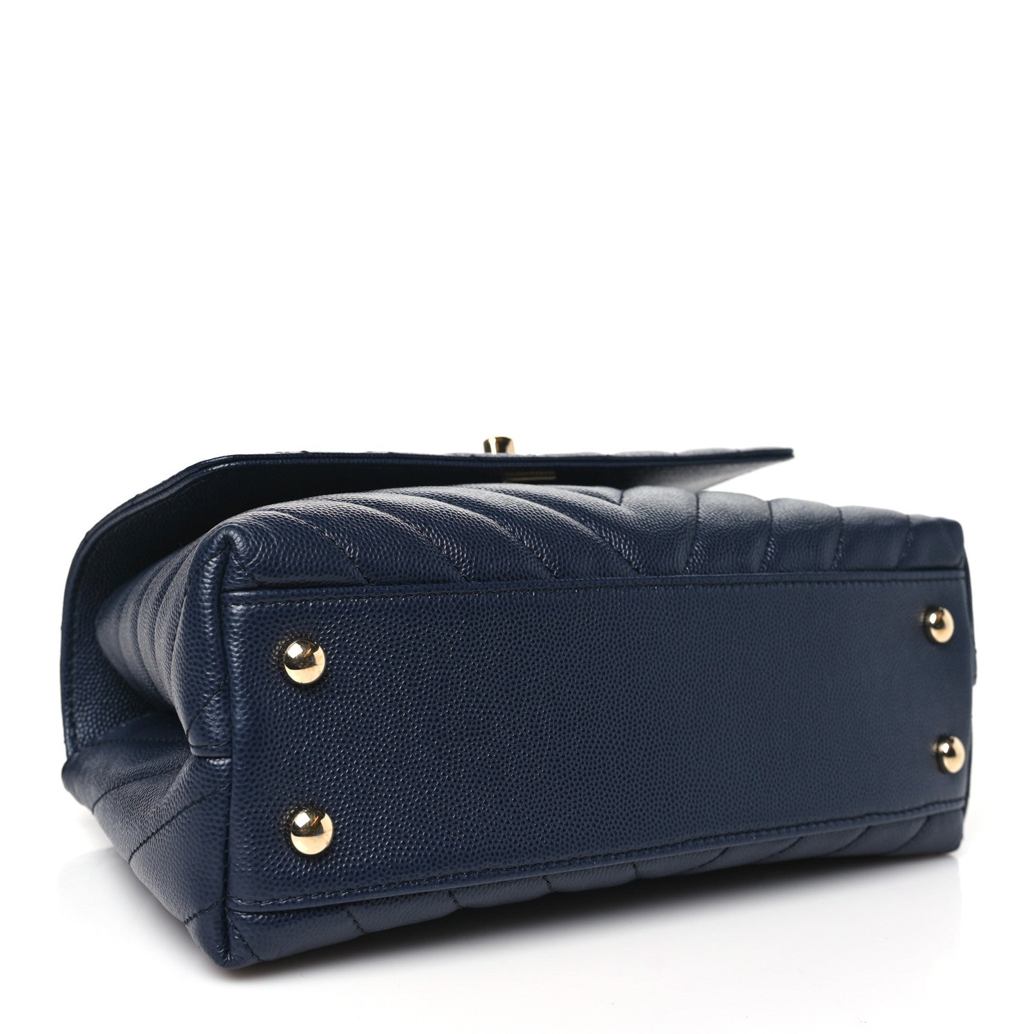 Chanel Caviar Lizard Chevron Quilted Mini Coco Handle Flap Navy 4 of 10