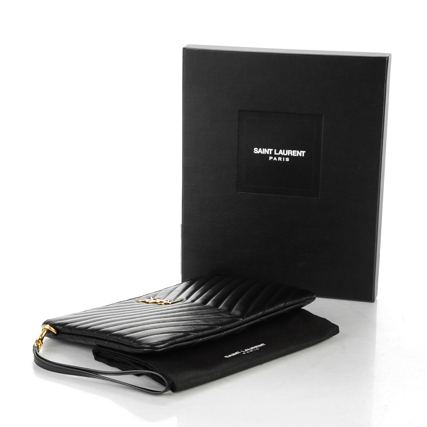 Calfskin Matelasse Chevron Monogram A5 Wristlet Black