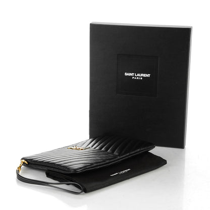Saint Laurent Calfskin Matelasse Chevron Monogram A5 Wristlet Black 4 of 7