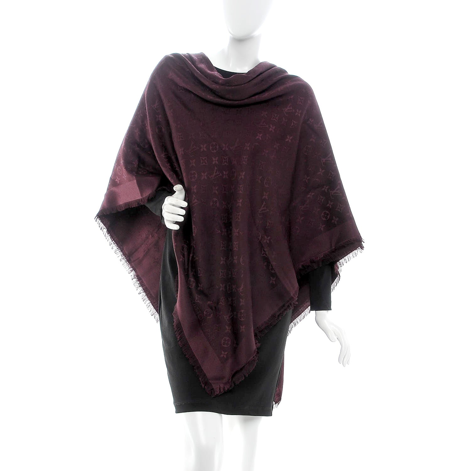 Louis Vuitton Wool Silk Monogram Shawl Amarante 2 of 4