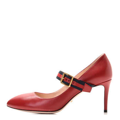 Gucci Malaga Kid Sylvie Web Mid Heel Pumps 39 Hibiscus Red 1 of 12
