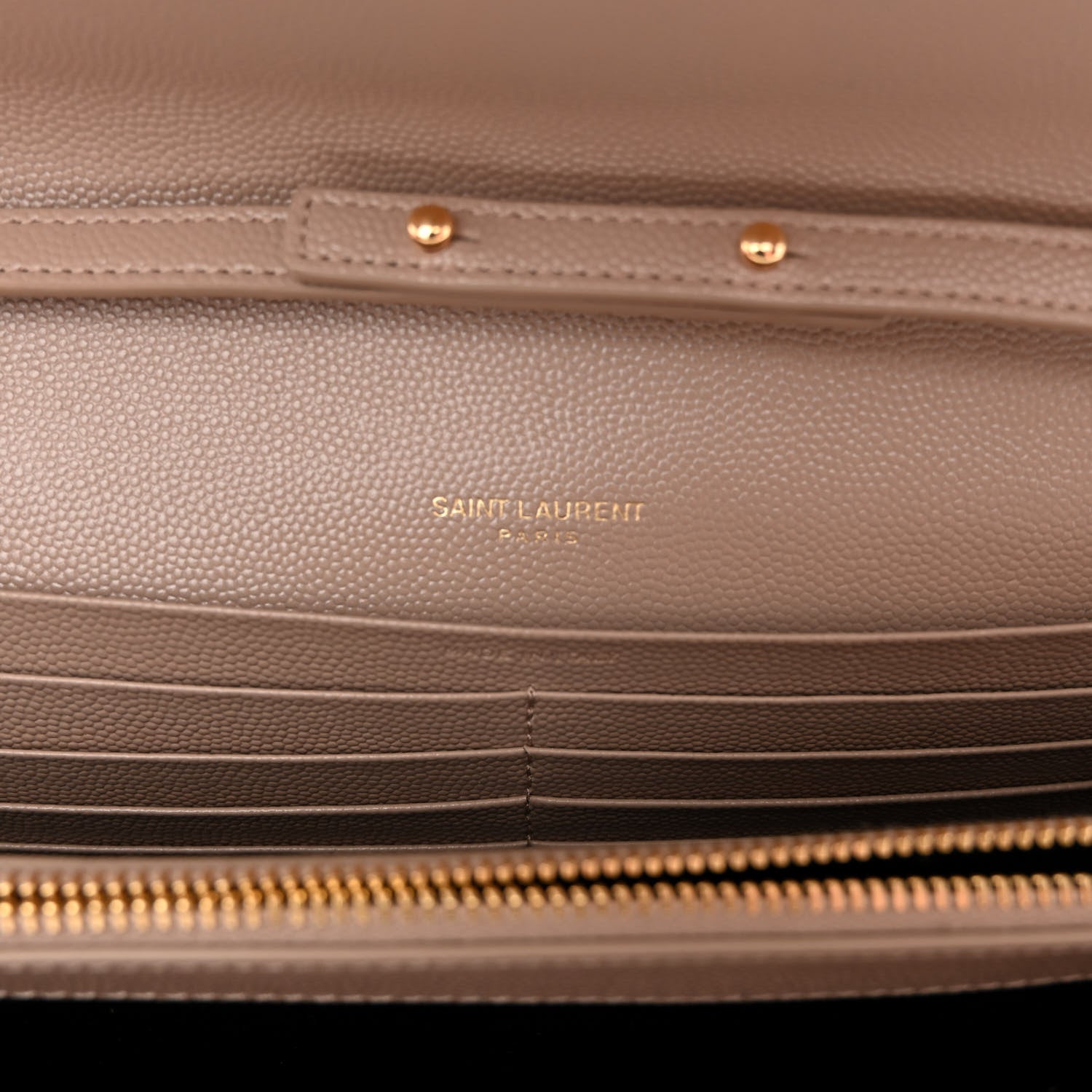 Saint Laurent Grain De Poudre Mixed Matelasse Triquilt Monogram Chain Wallet Dark Beige 6 of 9
