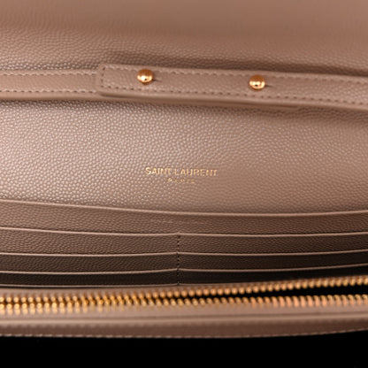 Saint Laurent Grain De Poudre Mixed Matelasse Triquilt Monogram Chain Wallet Dark Beige 6 of 9