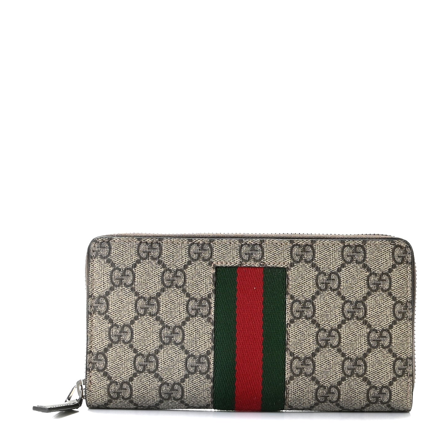 GG Supreme Monogram Web Zip Around Wallet Beige Cocoa
