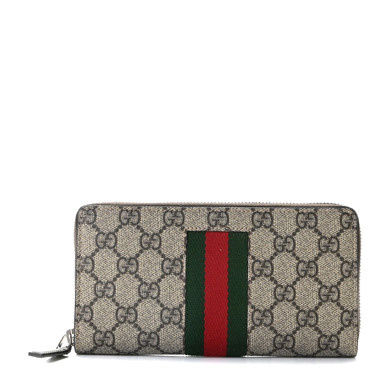 Gucci GG Supreme Monogram Web Zip Around Wallet Beige Cocoa 1 of 9