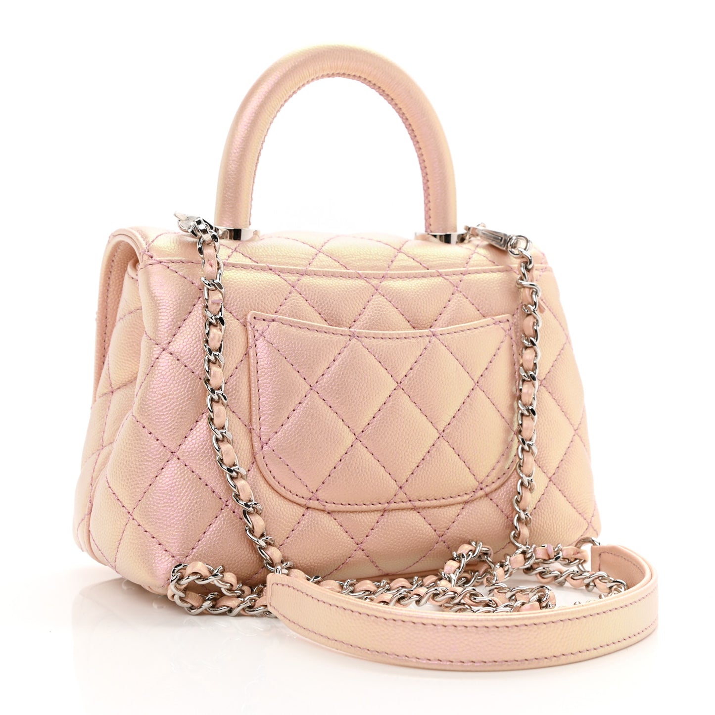 Iridescent Caviar Quilted Extra Mini Coco Handle Flap Light Pink