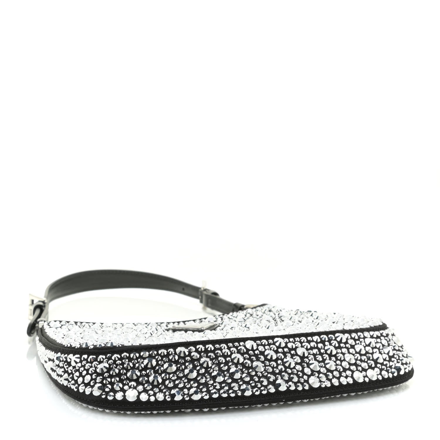 Prada Satin Crystal Cleo Adjustable Strap Shoulder Bag Metal 3 of 9