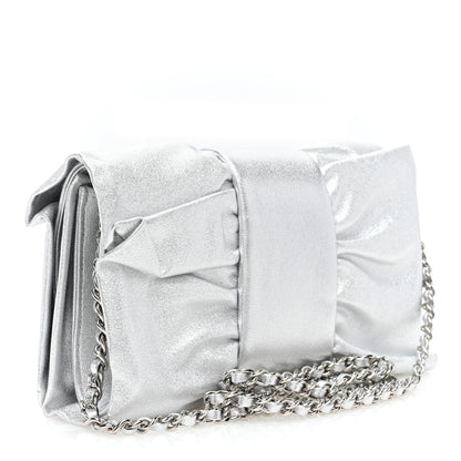 Chanel Metallic Lambskin Tie My Bow Flap Clutch With Chain Silver 3 of 10