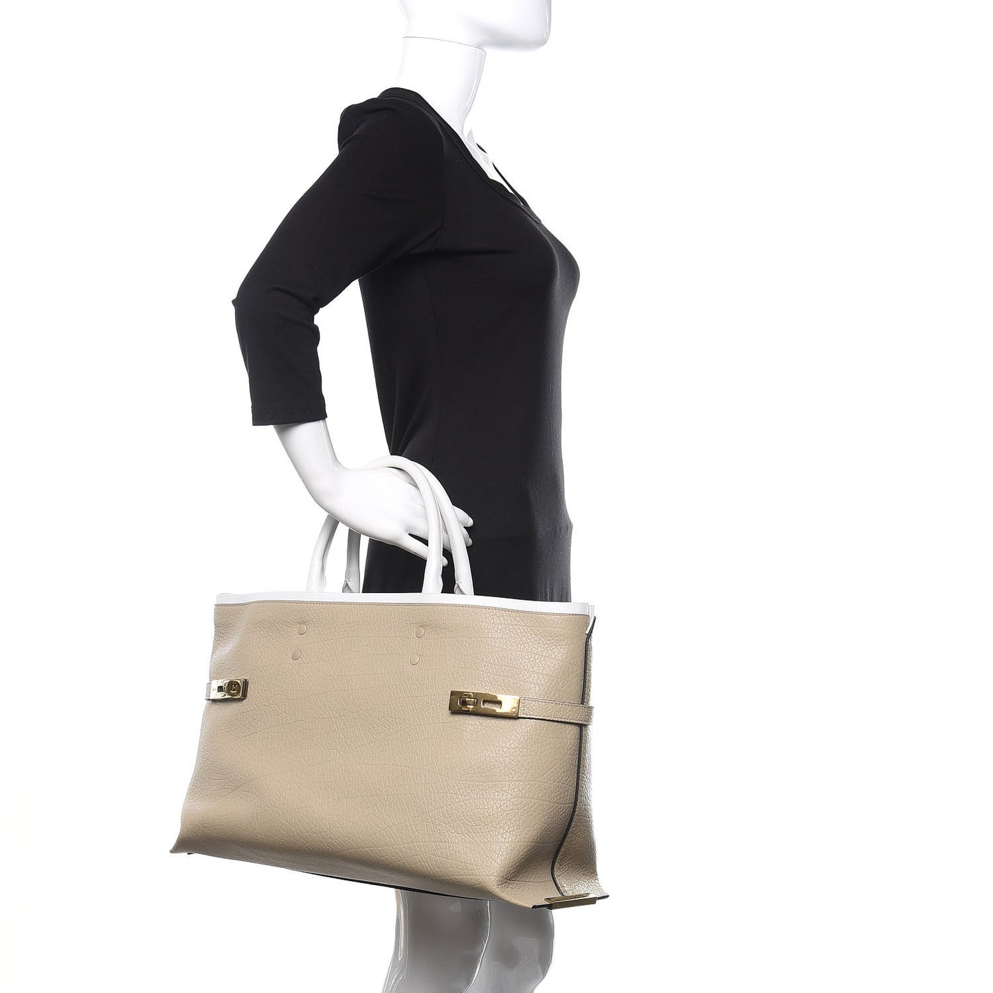 Grained Calfskin Large Charlotte Tote Motty Grey White