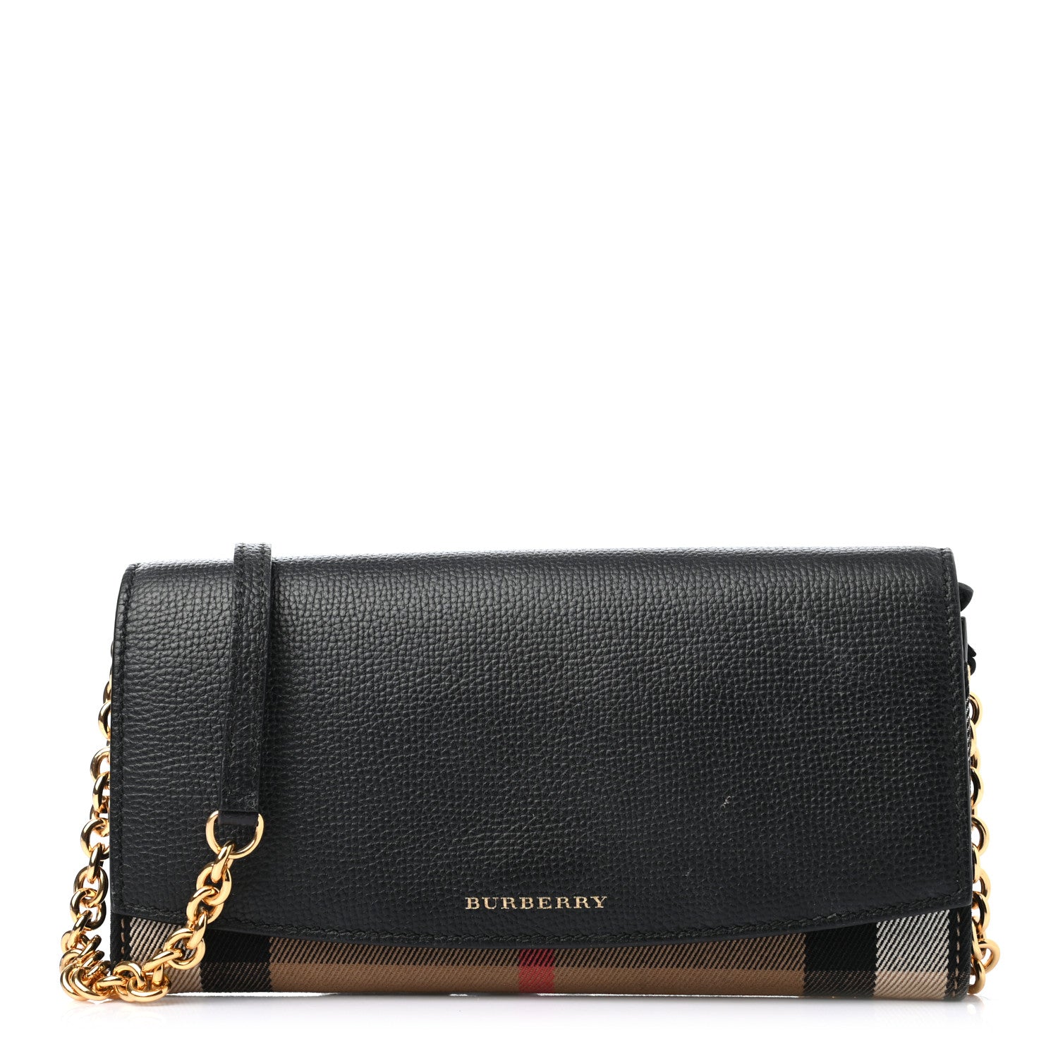 Burberry Grainy Calfskin House Check Henley Wallet On Chain Black 1 of 10