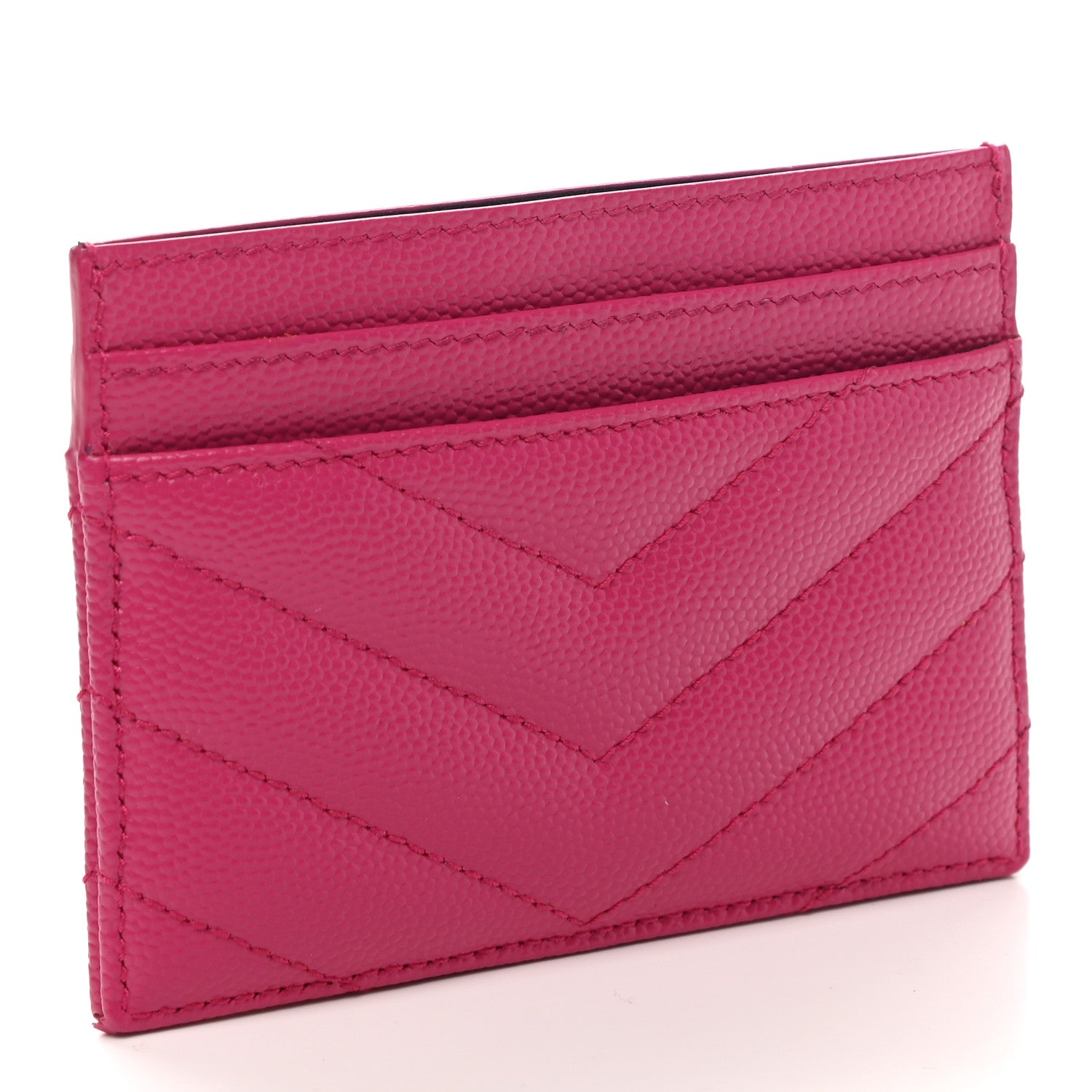 Saint Laurent Grain De Poudre Matelasse Chevron Monogram Credit Card Case Fresh Fuxia 3 of 8