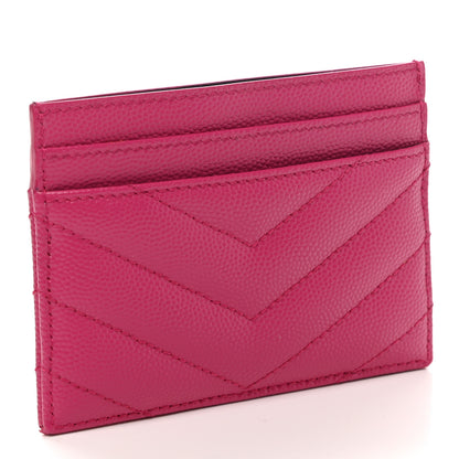 Saint Laurent Grain De Poudre Matelasse Chevron Monogram Credit Card Case Fresh Fuxia 3 of 8
