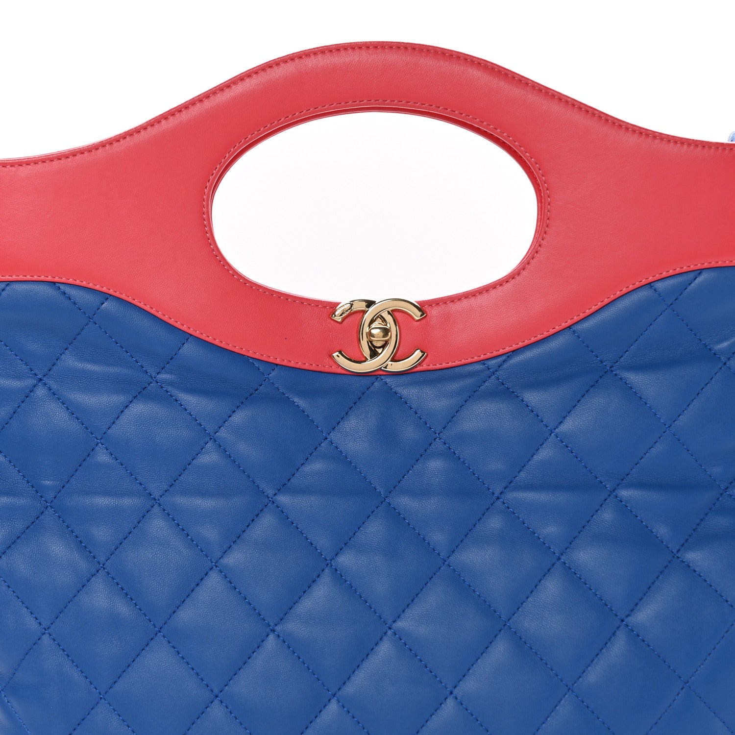 Chanel Aged Calfskin Quilted Large 31 Shopping Bag Red Blue 8 of 11