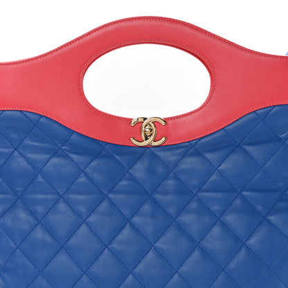 Chanel Aged Calfskin Quilted Large 31 Shopping Bag Red Blue 8 of 11
