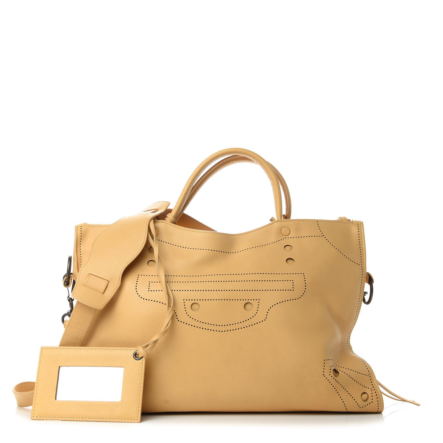 Balenciaga Calfskin Blackout Hardware Perforated City Beige Ocre 1 of 10