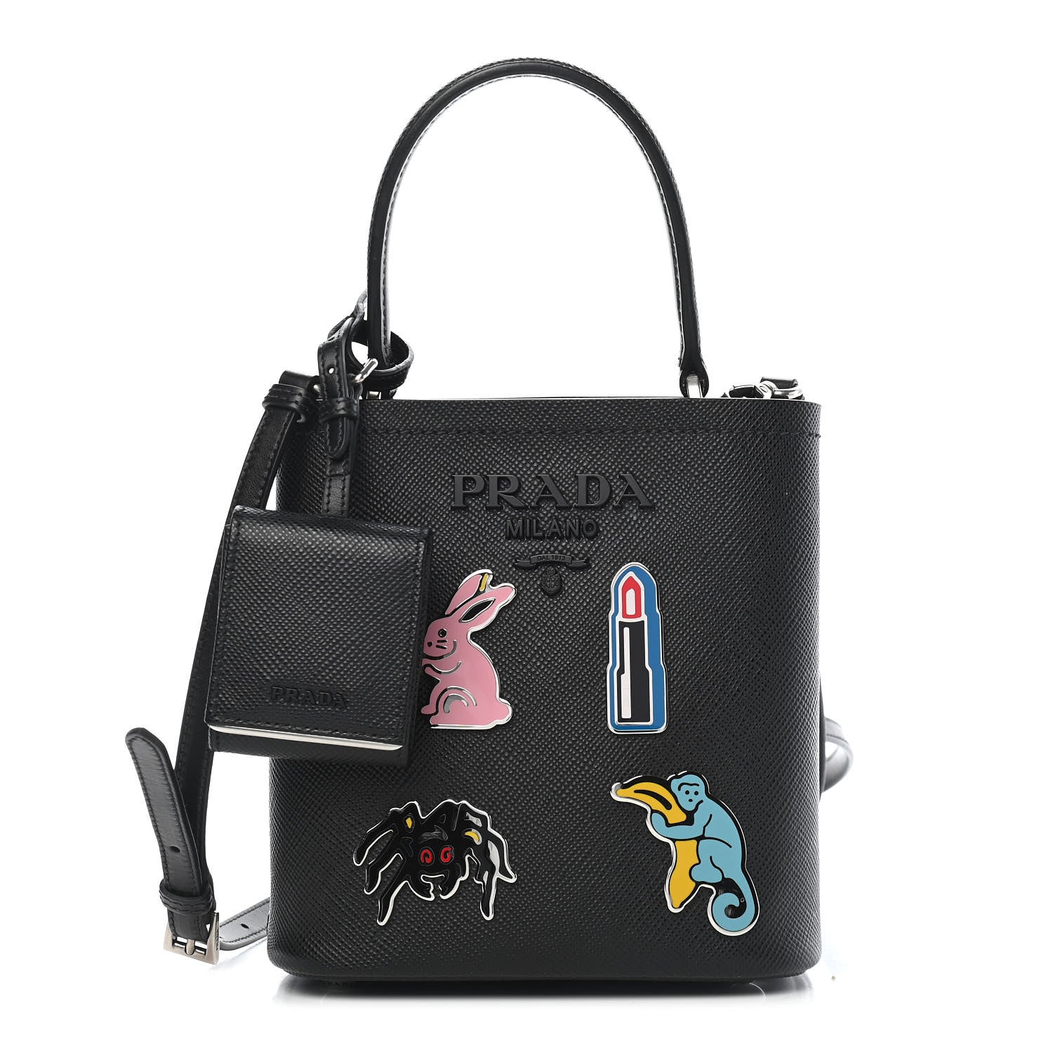 Prada Saffiano Smalto Small Panier Bucket Bag Black 1 of 7