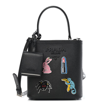 Prada Saffiano Smalto Small Panier Bucket Bag Black 1 of 7