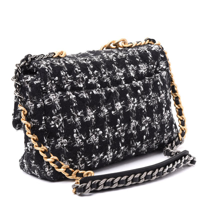 Chanel Tweed Quilted Large 19 Flap Black Ecru White 2 of 10