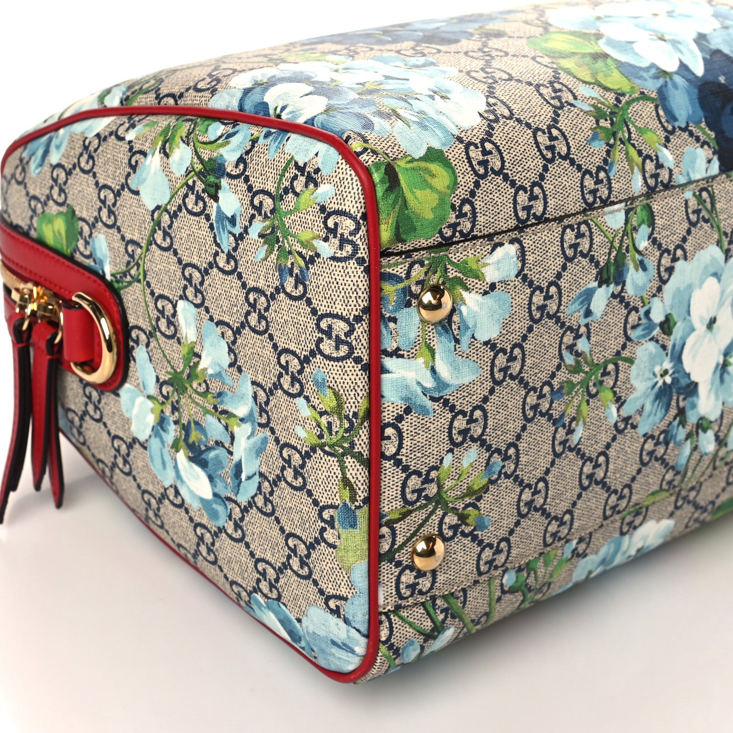 Gucci GG Supreme Monogram Blooms Medium Boston Beige Blue Navy Hibiscus Red 10 of 11