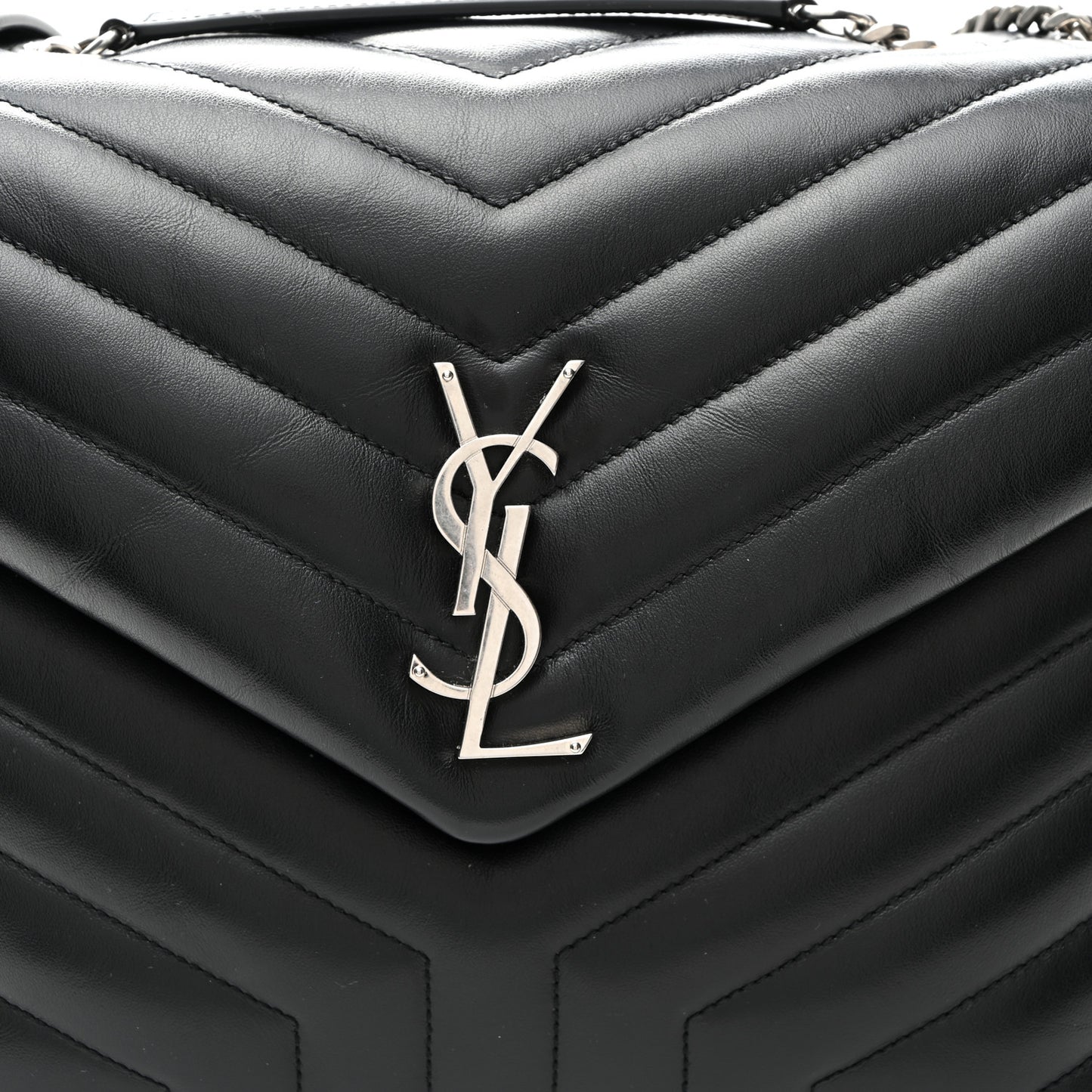 Calfskin Y Quilted Monogram Medium Loulou Chain Satchel Black