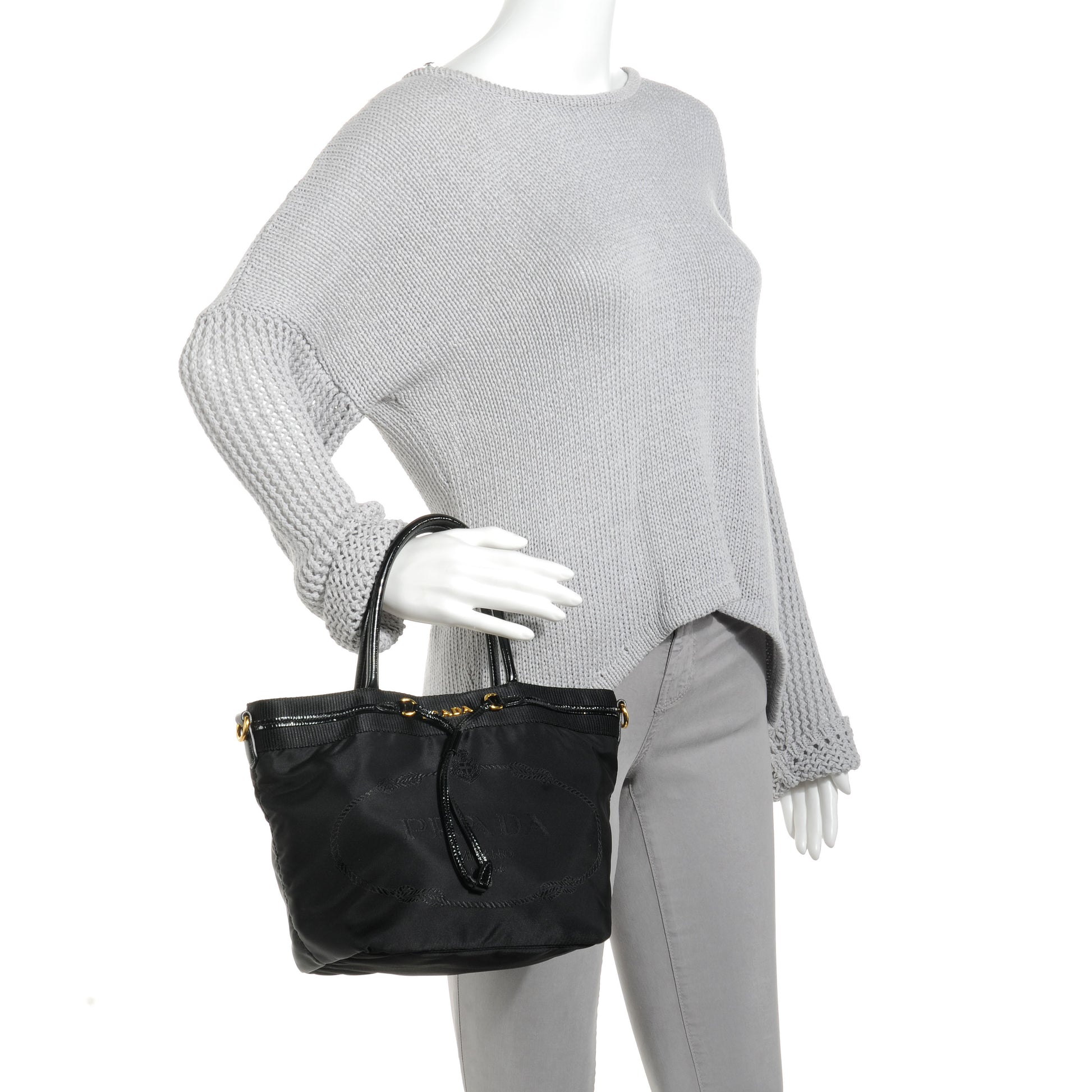 Prada Tessuto Nylon Jacquard Logo Tote Nero Black 2 of 11