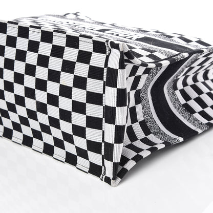 Christian Dior Canvas Embroidered Checkered Book Tote Black White 9 of 9