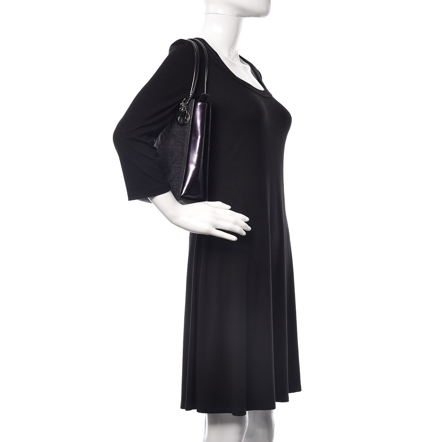Nylon Cannage Shopper Tote Black Purple