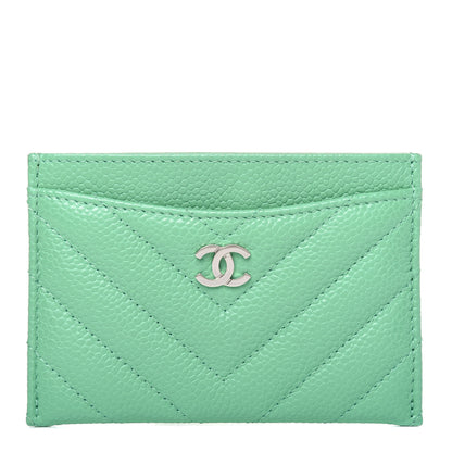 Chanel Caviar Chevron Quilted Card Holder Light Green 1 of 12