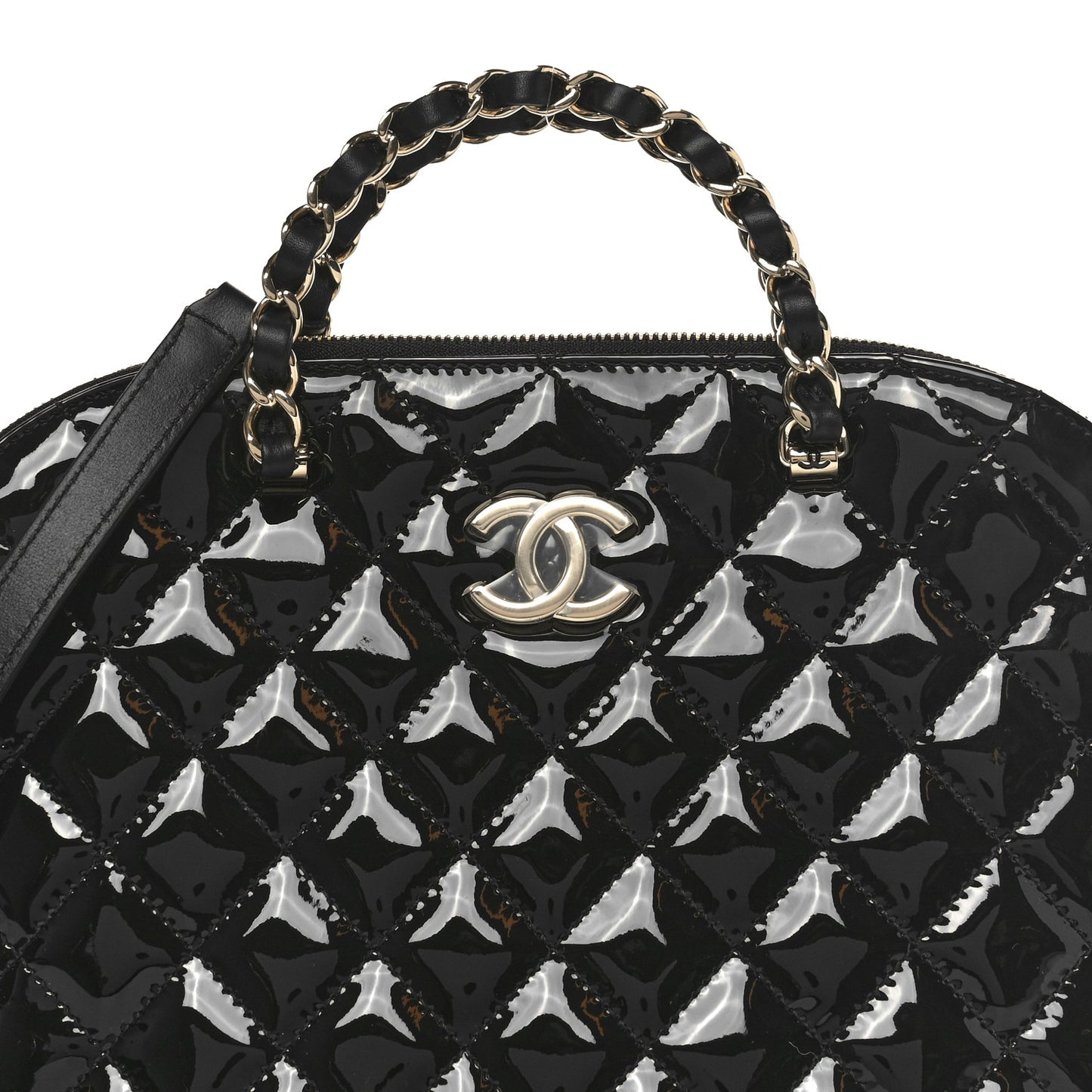Patent Quilted Shiny Coco Small Shopping Bag Black