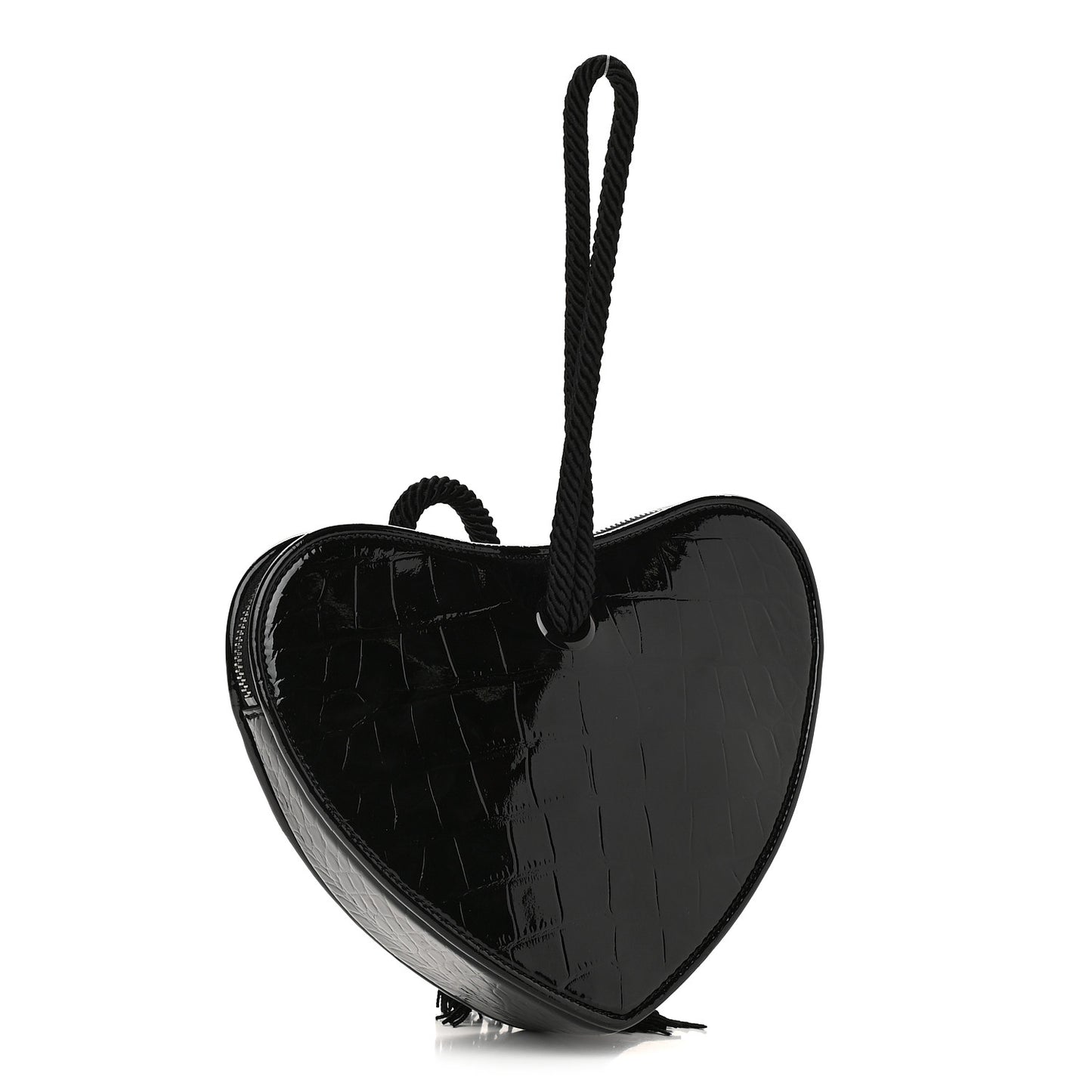 Patent Crocodile Embossed Sac Coeur Heart Shaped Clutch Black