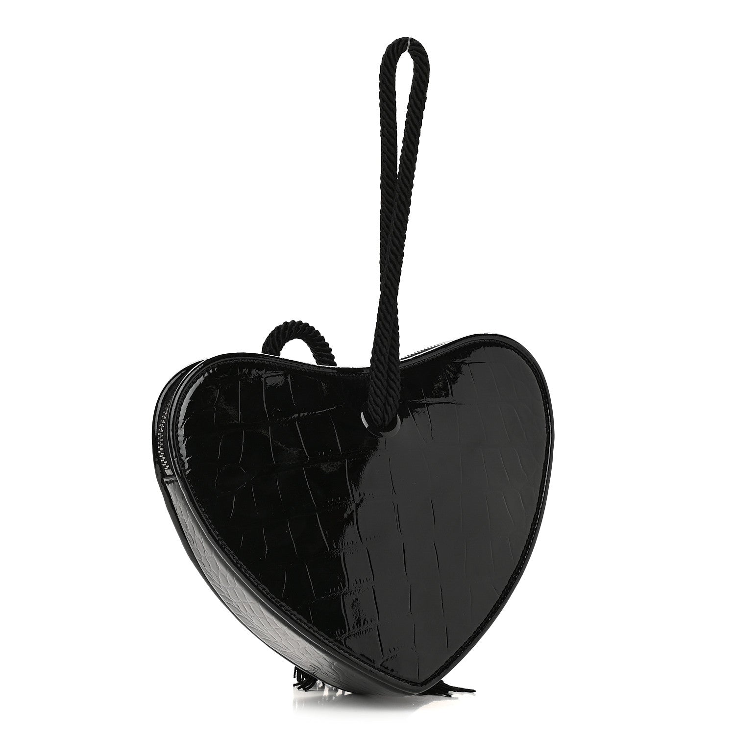 Saint Laurent Patent Crocodile Embossed Sac Coeur Heart Shaped Clutch Black 3 of 8
