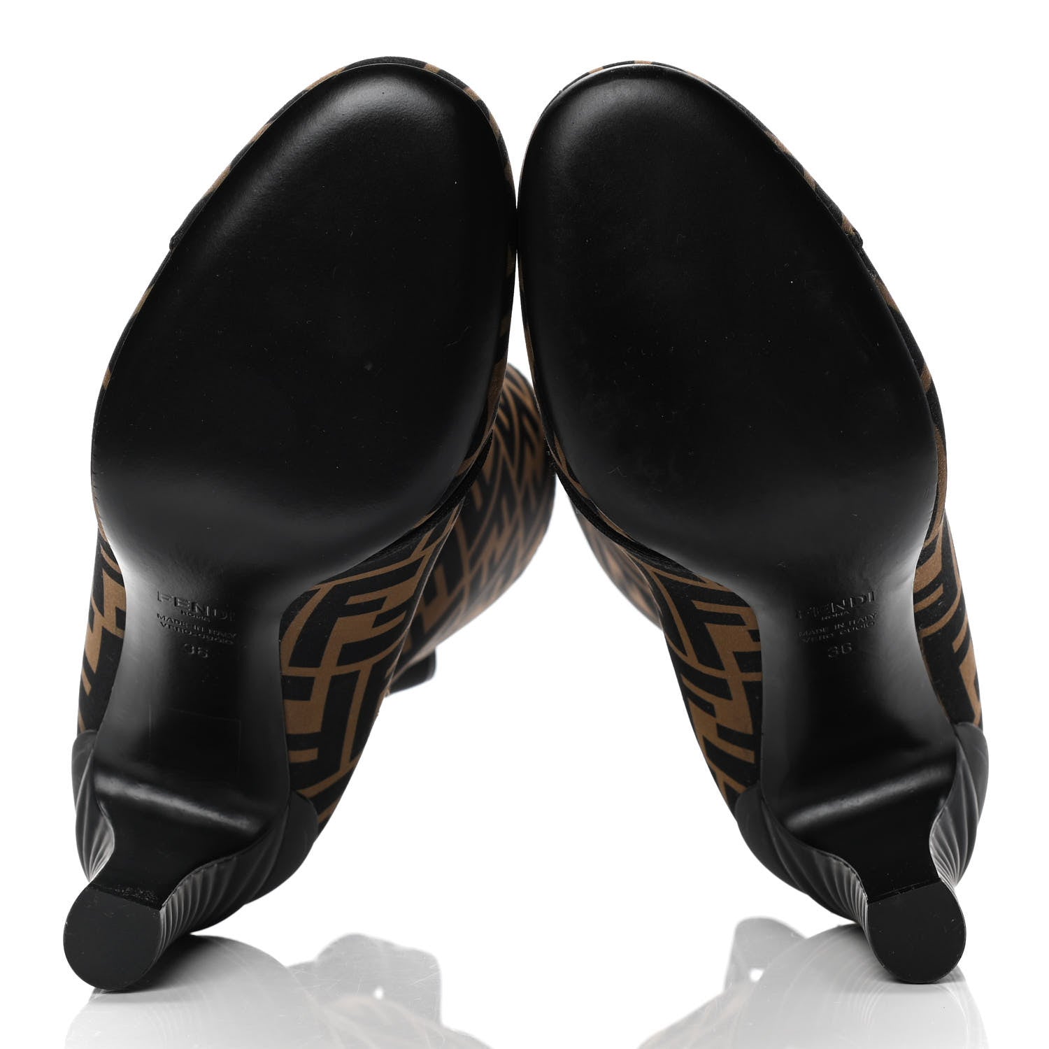 Fendi Lycra Vitello FF Logo Tape Promenade Ankle Boots 36 Tobacco Black 7 of 12