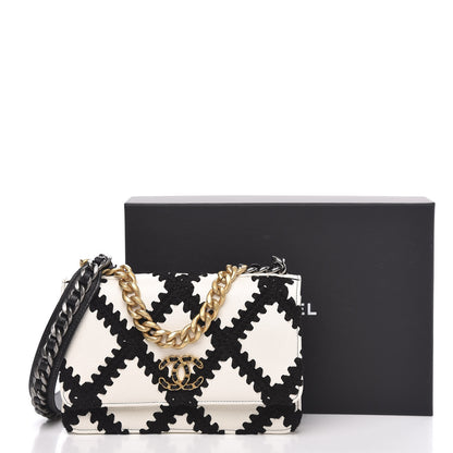 Chanel Calfskin Crochet 19 Wallet On Chain WOC White Black 12 of 12
