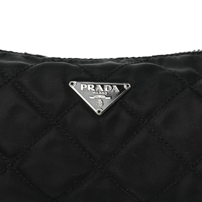 Prada Tessuto Nylon Saffiano Impunturato Quilted Barrel Pochette Black 8 of 10
