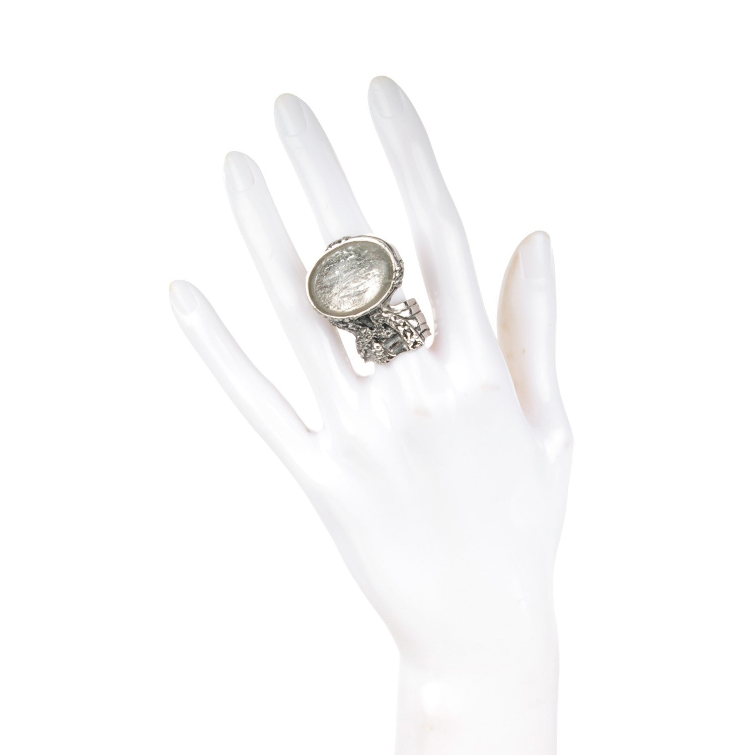 Saint Laurent Glass Cabochon Arty Ovale Ring 6 Silver 2 of 3