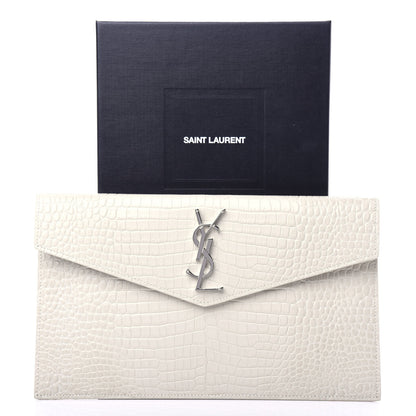 Saint Laurent Calfskin Crocodile Embossed Uptown Monogram Pouch Crema Soft 8 of 8