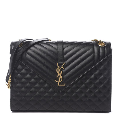 Saint Laurent Grain De Poudre Large Tri-Quilt Monogram Satchel Black 1 of 9