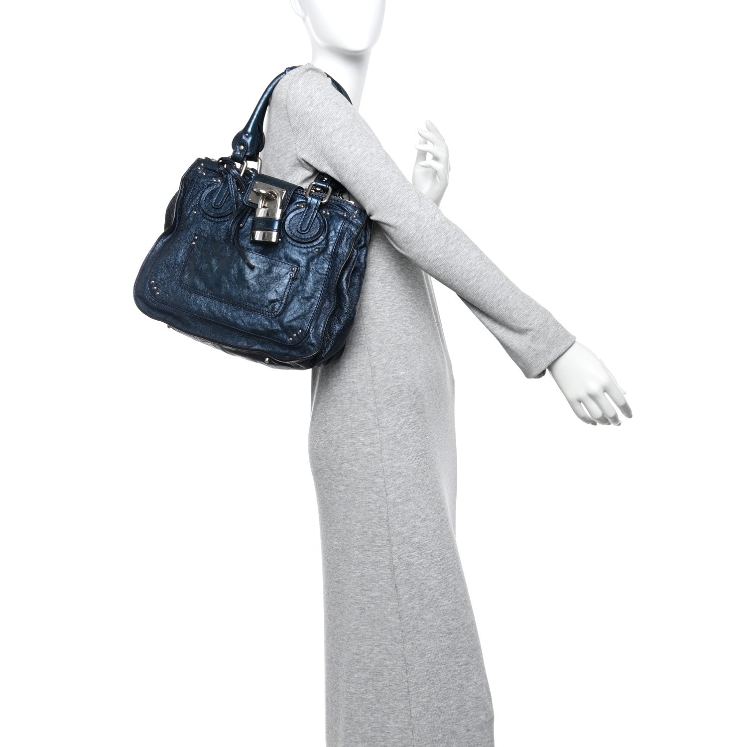 Chloe Metallic Calfskin Large Paddington Tote Blue 2 of 9