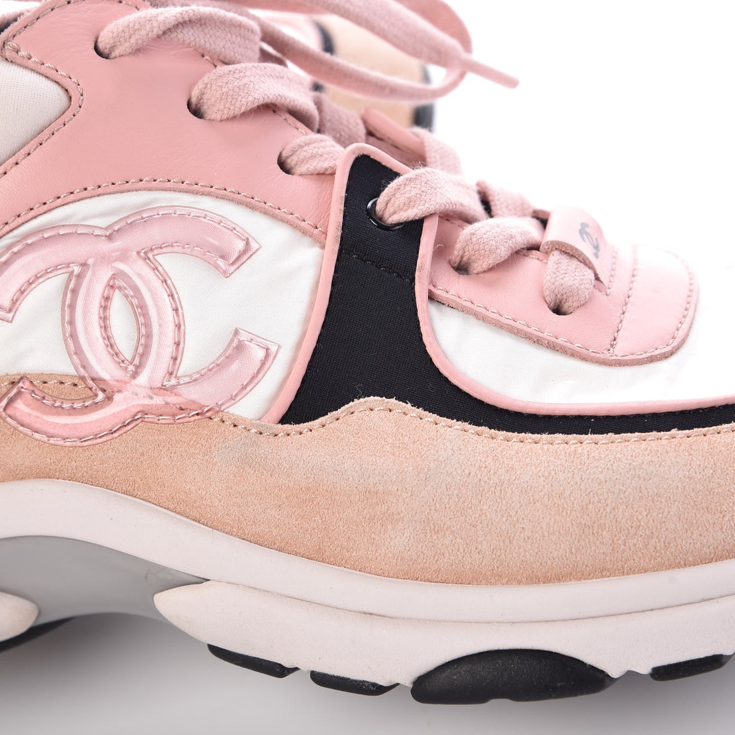 Nylon Lambskin Suede Calfskin CC Sneakers 37.5 Pink
