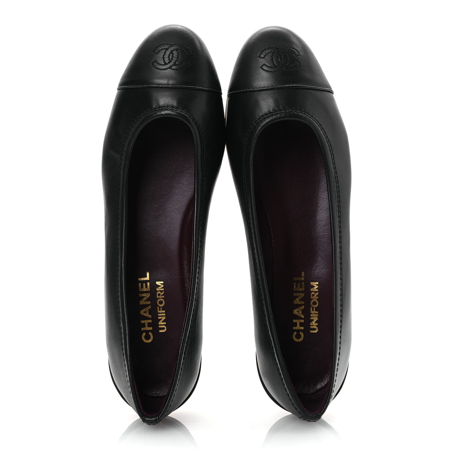 Lambskin Cap Toe CC Uniform Ballerina Flats 38 Black