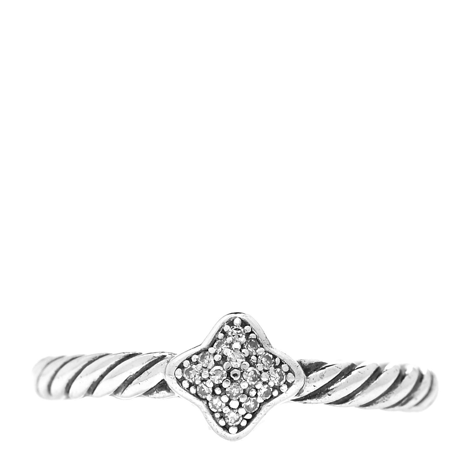 David Yurman Sterling Silver Diamond Quatrefoil Ring 54 6.75 1 of 4