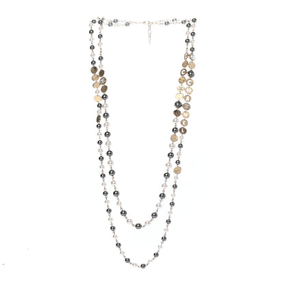 Chanel Pearl Papyrus Long Necklace Gold Pearly White Grey 3 of 5