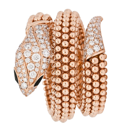 Bulgari 18K Rose Gold Diamond Black Onyx Two Coil Pave Ring L 1 of 6