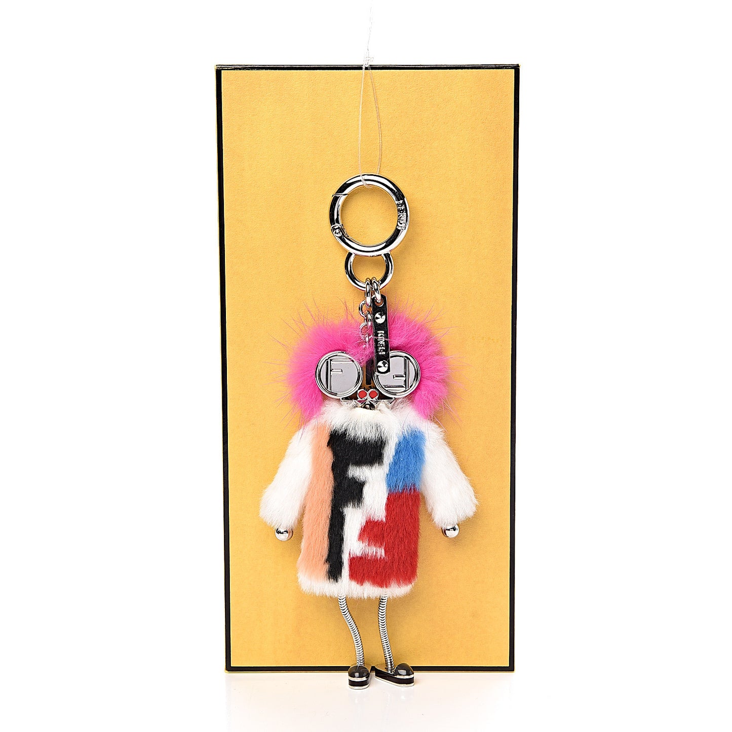 Rabbit Mink Fox Fur F is Fendi Teen Witch Bag Charm White Multicolor